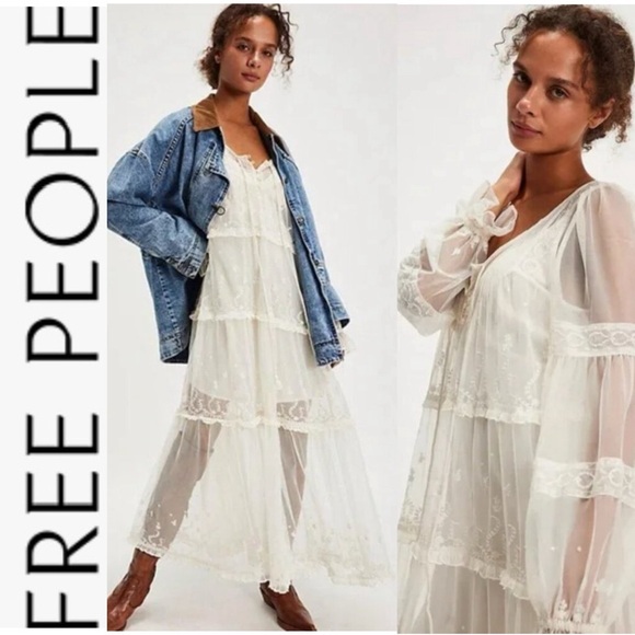 NWOT Free People Stevie Sheer Lace Ivory Maxi Dress xs - Picture 2 of 15